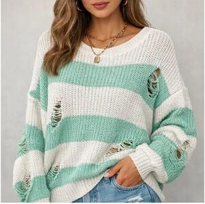 Bibi Oversized Stripe Distressed Knitted Sweater